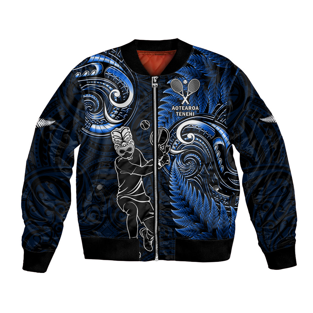 New Zealand Tiki Tennis Bomber Jacket 2024 Aotearoa Tenehi Maori Silver Fern - Blue