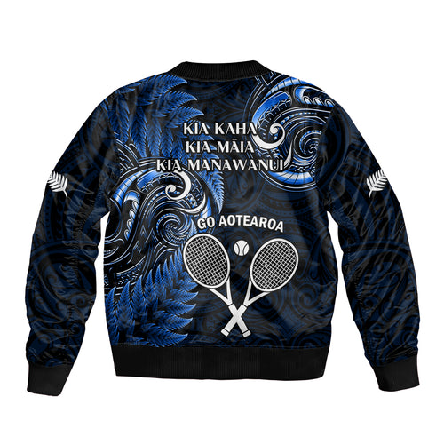 New Zealand Tiki Tennis Bomber Jacket 2024 Aotearoa Tenehi Maori Silver Fern - Blue