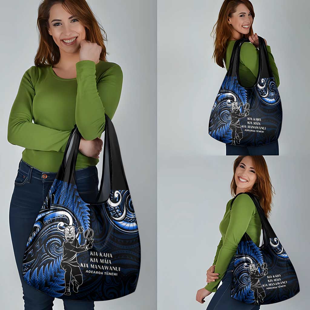 New Zealand Tiki Tennis Grocery Bag Aotearoa Tenehi Maori Silver Fern - Blue