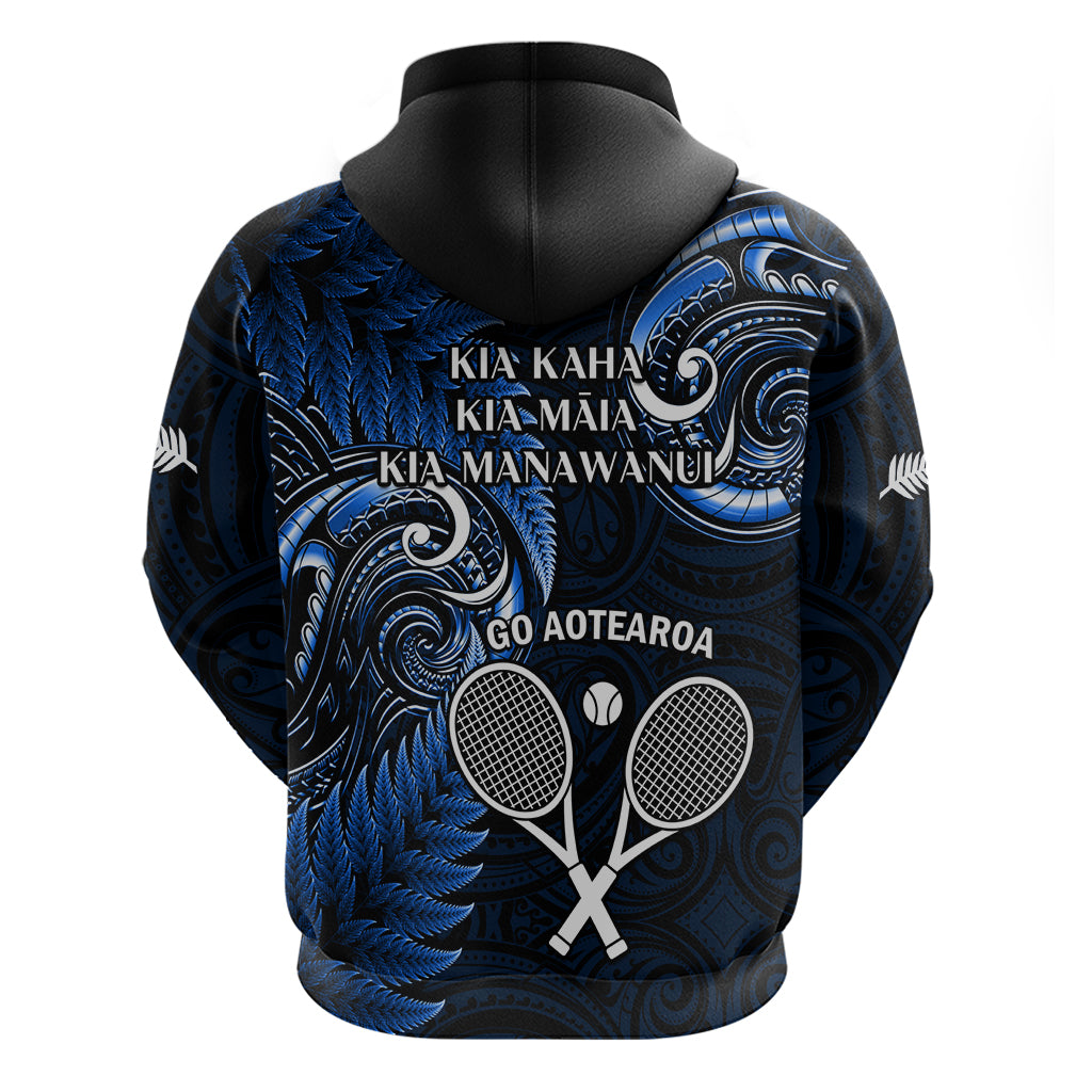 New Zealand Tiki Tennis Hoodie 2024 Aotearoa Tenehi Maori Silver Fern - Blue