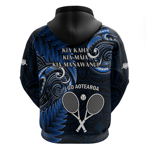 New Zealand Tiki Tennis Hoodie 2024 Aotearoa Tenehi Maori Silver Fern - Blue