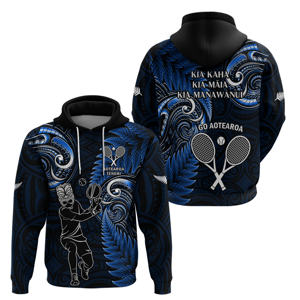 New Zealand Tiki Tennis Hoodie 2024 Aotearoa Tenehi Maori Silver Fern - Blue