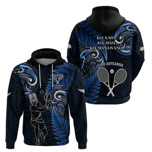 New Zealand Tiki Tennis Hoodie 2024 Aotearoa Tenehi Maori Silver Fern - Blue