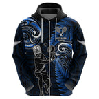 New Zealand Tiki Tennis Hoodie 2024 Aotearoa Tenehi Maori Silver Fern - Blue