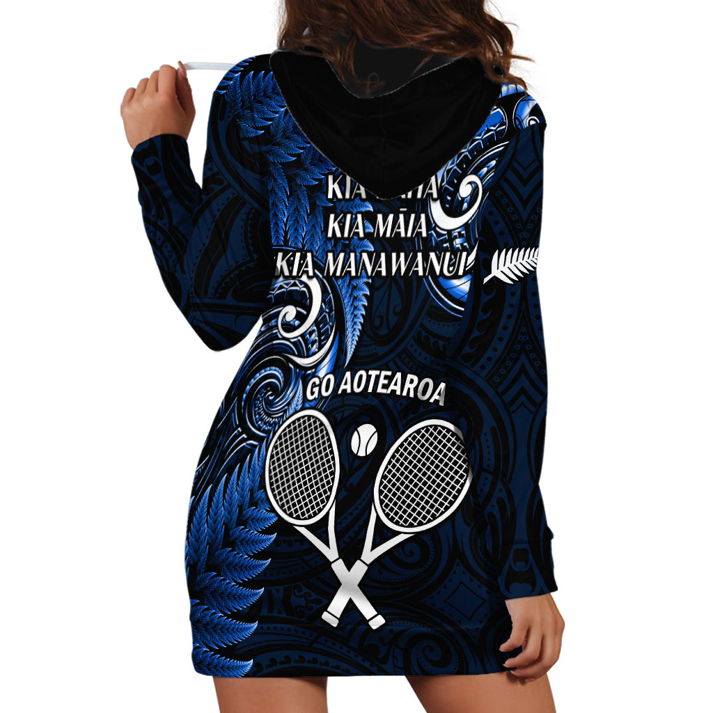 New Zealand Tiki Tennis Hoodie Dress 2024 Aotearoa Tenehi Maori Silver Fern - Blue