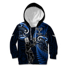 New Zealand Tiki Tennis Kid Hoodie 2024 Aotearoa Tenehi Maori Silver Fern - Blue