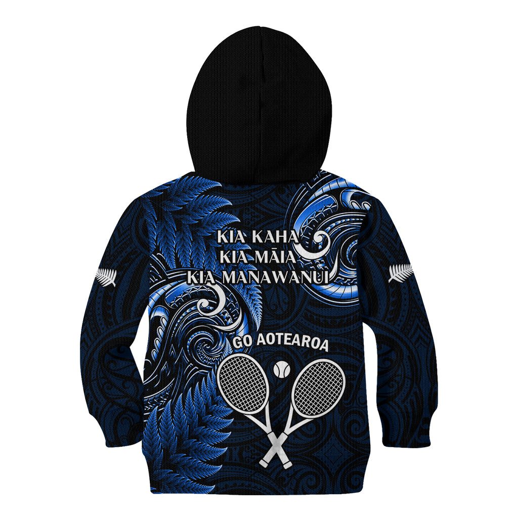 New Zealand Tiki Tennis Kid Hoodie 2024 Aotearoa Tenehi Maori Silver Fern - Blue