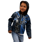 New Zealand Tiki Tennis Kid Hoodie 2024 Aotearoa Tenehi Maori Silver Fern - Blue