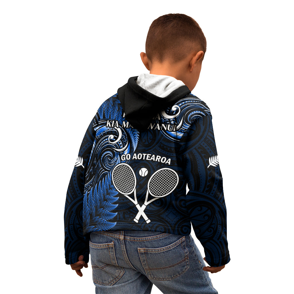 New Zealand Tiki Tennis Kid Hoodie 2024 Aotearoa Tenehi Maori Silver Fern - Blue