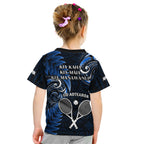 New Zealand Tiki Tennis Kid T Shirt 2024 Aotearoa Tenehi Maori Silver Fern - Blue