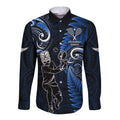 New Zealand Tiki Tennis Long Sleeve Button Shirt 2024 Aotearoa Tenehi Maori Silver Fern - Blue
