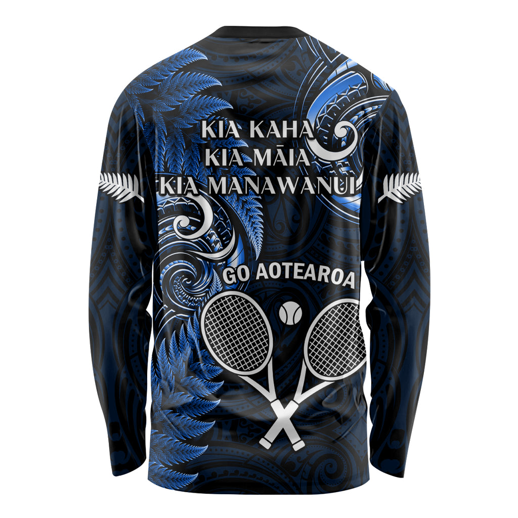 New Zealand Tiki Tennis Long Sleeve Shirt 2024 Aotearoa Tenehi Maori Silver Fern - Blue
