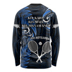 New Zealand Tiki Tennis Long Sleeve Shirt 2024 Aotearoa Tenehi Maori Silver Fern - Blue