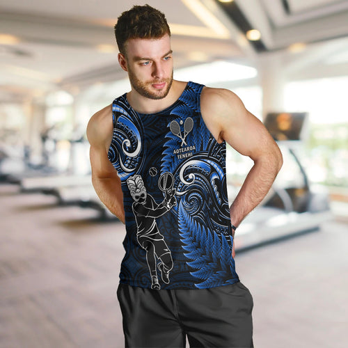 New Zealand Tiki Tennis Men Tank Top 2024 Aotearoa Tenehi Maori Silver Fern - Blue