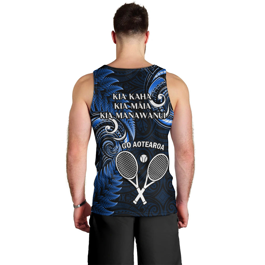 New Zealand Tiki Tennis Men Tank Top 2024 Aotearoa Tenehi Maori Silver Fern - Blue