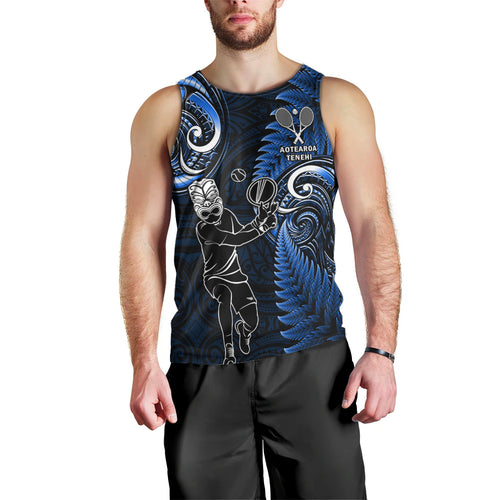 New Zealand Tiki Tennis Men Tank Top 2024 Aotearoa Tenehi Maori Silver Fern - Blue