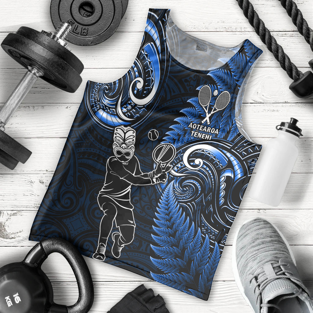 New Zealand Tiki Tennis Men Tank Top 2024 Aotearoa Tenehi Maori Silver Fern - Blue