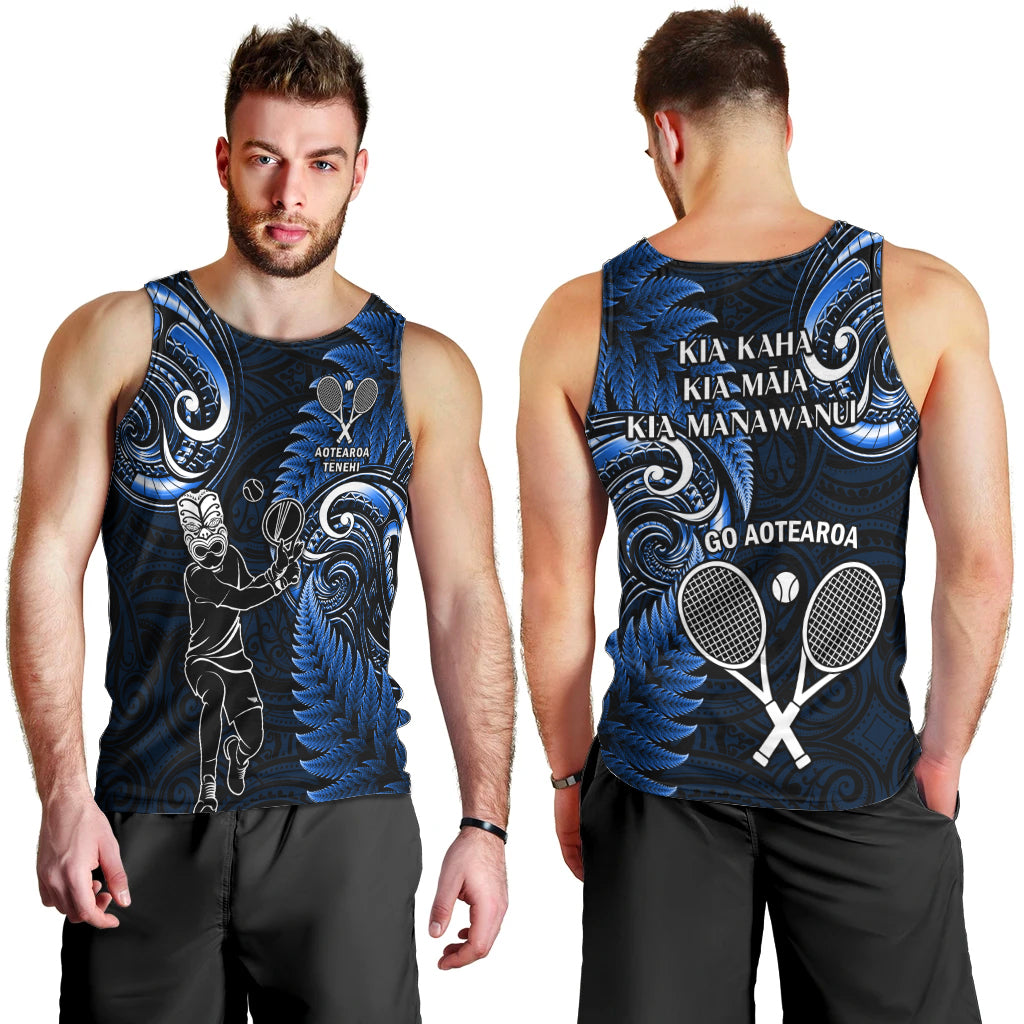New Zealand Tiki Tennis Men Tank Top 2024 Aotearoa Tenehi Maori Silver Fern - Blue