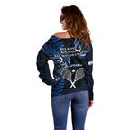 New Zealand Tiki Tennis Off Shoulder Sweater 2024 Aotearoa Tenehi Maori Silver Fern - Blue