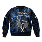 New Zealand Tiki Tennis Sleeve Zip Bomber Jacket 2024 Aotearoa Tenehi Maori Silver Fern - Blue