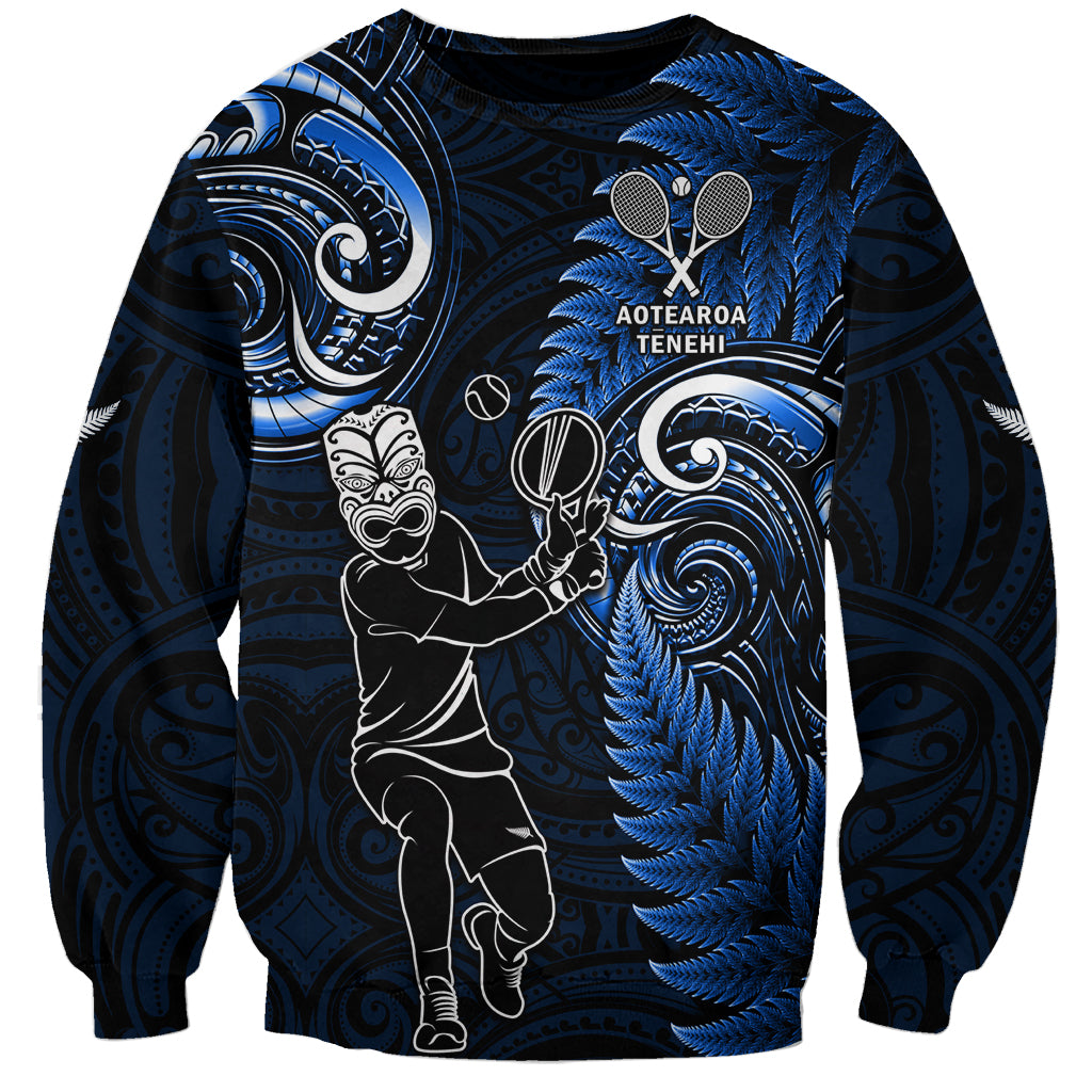New Zealand Tiki Tennis Sweatshirt 2024 Aotearoa Tenehi Maori Silver Fern - Blue