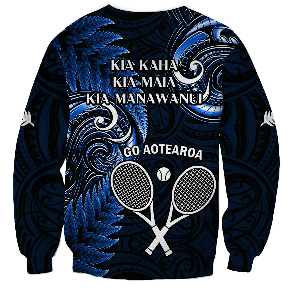 New Zealand Tiki Tennis Sweatshirt 2024 Aotearoa Tenehi Maori Silver Fern - Blue
