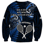 New Zealand Tiki Tennis Sweatshirt 2024 Aotearoa Tenehi Maori Silver Fern - Blue