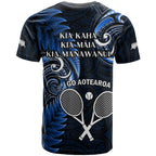 New Zealand Tiki Tennis T Shirt 2024 Aotearoa Tenehi Maori Silver Fern - Blue