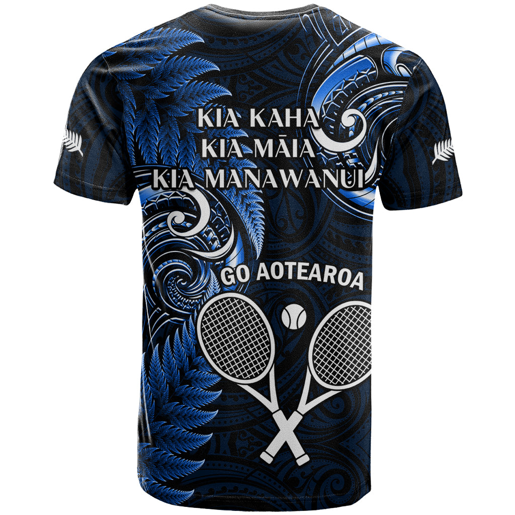 New Zealand Tiki Tennis T Shirt 2024 Aotearoa Tenehi Maori Silver Fern - Blue