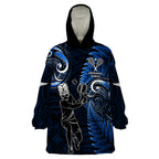 New Zealand Tiki Tennis Wearable Blanket Hoodie 2024 Aotearoa Tenehi Maori Silver Fern - Blue