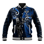 Custom New Zealand Tiki Tennis Baseball Jacket 2024 Aotearoa Tenehi Maori Silver Fern - Blue