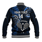 Custom New Zealand Tiki Tennis Baseball Jacket 2024 Aotearoa Tenehi Maori Silver Fern - Blue