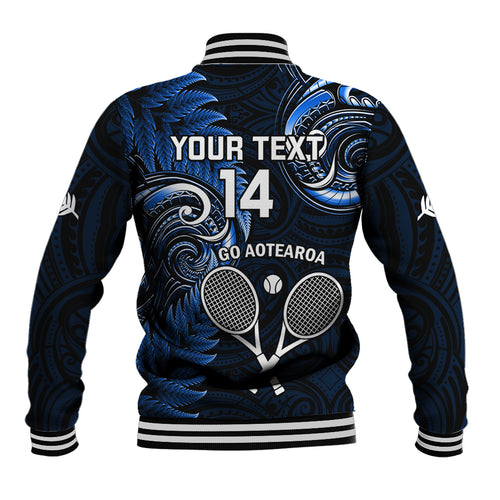 Custom New Zealand Tiki Tennis Baseball Jacket 2024 Aotearoa Tenehi Maori Silver Fern - Blue