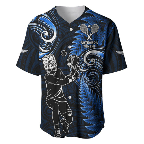 Custom New Zealand Tiki Tennis Baseball Jersey 2024 Aotearoa Tenehi Maori Silver Fern - Blue