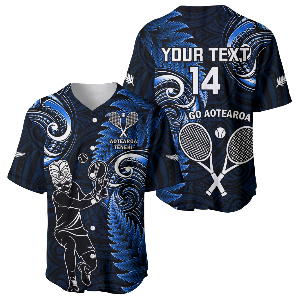 Custom New Zealand Tiki Tennis Baseball Jersey 2024 Aotearoa Tenehi Maori Silver Fern - Blue