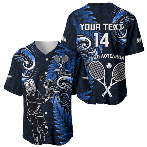 Custom New Zealand Tiki Tennis Baseball Jersey 2024 Aotearoa Tenehi Maori Silver Fern - Blue