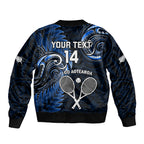 Custom New Zealand Tiki Tennis Bomber Jacket 2024 Aotearoa Tenehi Maori Silver Fern - Blue