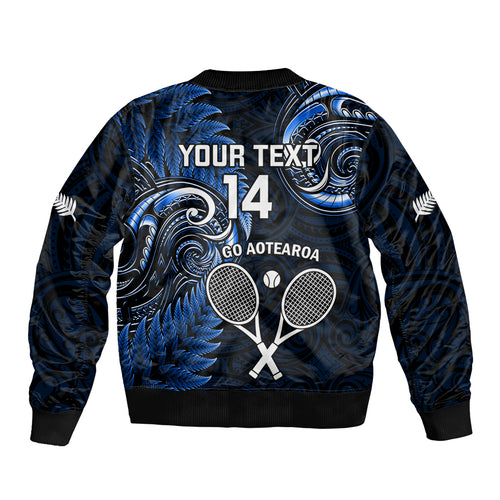 Custom New Zealand Tiki Tennis Bomber Jacket 2024 Aotearoa Tenehi Maori Silver Fern - Blue