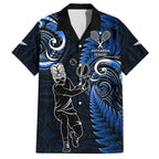 Custom New Zealand Tiki Tennis Hawaiian Shirt 2024 Aotearoa Tenehi Maori Silver Fern - Blue