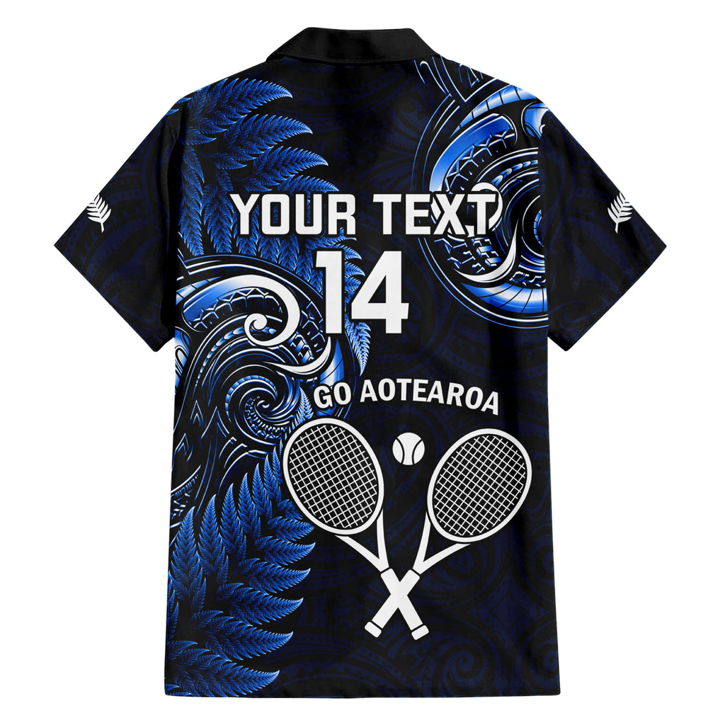 Custom New Zealand Tiki Tennis Hawaiian Shirt 2024 Aotearoa Tenehi Maori Silver Fern - Blue