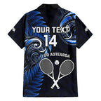 Custom New Zealand Tiki Tennis Hawaiian Shirt 2024 Aotearoa Tenehi Maori Silver Fern - Blue