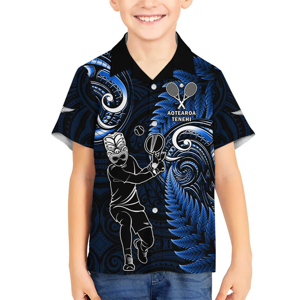Custom New Zealand Tiki Tennis Hawaiian Shirt 2024 Aotearoa Tenehi Maori Silver Fern - Blue
