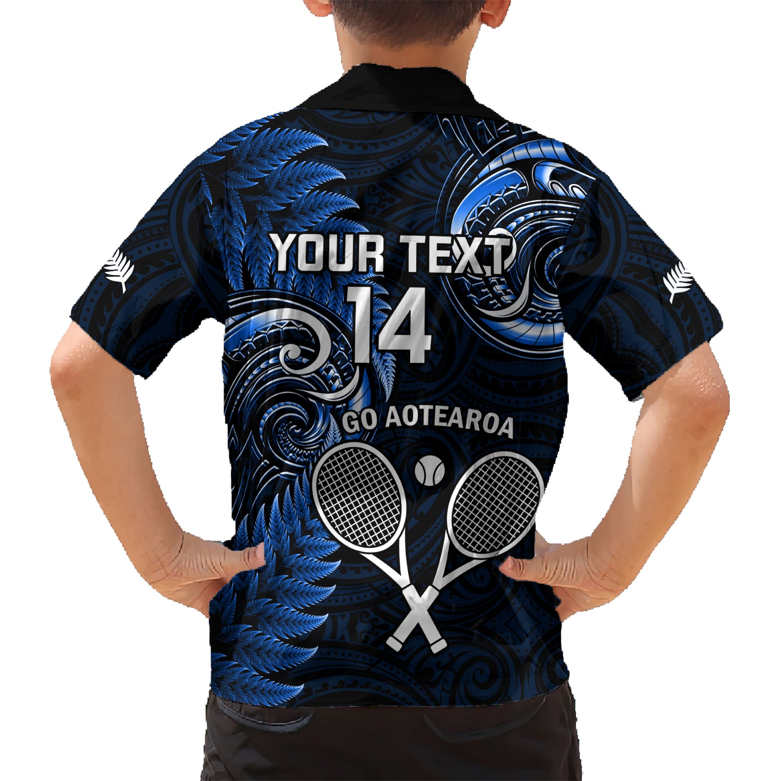 Custom New Zealand Tiki Tennis Hawaiian Shirt 2024 Aotearoa Tenehi Maori Silver Fern - Blue