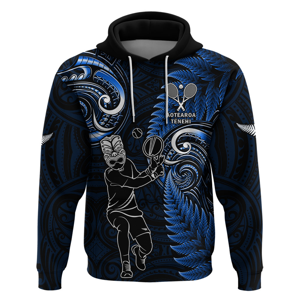 Custom New Zealand Tiki Tennis Hoodie 2024 Aotearoa Tenehi Maori Silver Fern - Blue