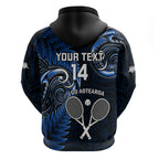 Custom New Zealand Tiki Tennis Hoodie 2024 Aotearoa Tenehi Maori Silver Fern - Blue
