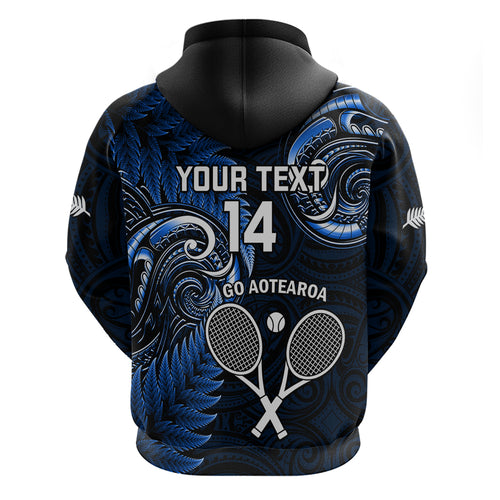 Custom New Zealand Tiki Tennis Hoodie 2024 Aotearoa Tenehi Maori Silver Fern - Blue