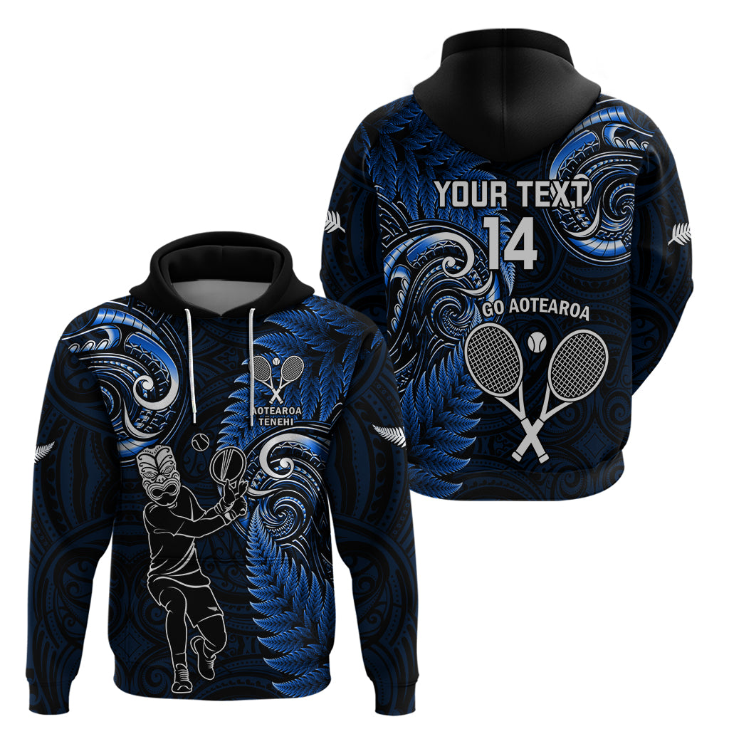Custom New Zealand Tiki Tennis Hoodie 2024 Aotearoa Tenehi Maori Silver Fern - Blue
