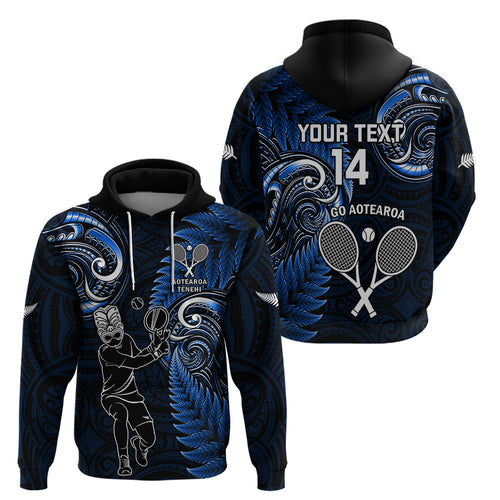 Custom New Zealand Tiki Tennis Hoodie 2024 Aotearoa Tenehi Maori Silver Fern - Blue