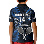 Custom New Zealand Tiki Tennis Kid Polo Shirt 2024 Aotearoa Tenehi Maori Silver Fern - Blue