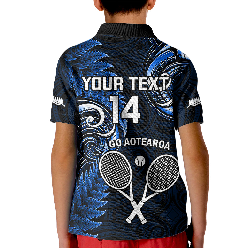 Custom New Zealand Tiki Tennis Kid Polo Shirt 2024 Aotearoa Tenehi Maori Silver Fern - Blue